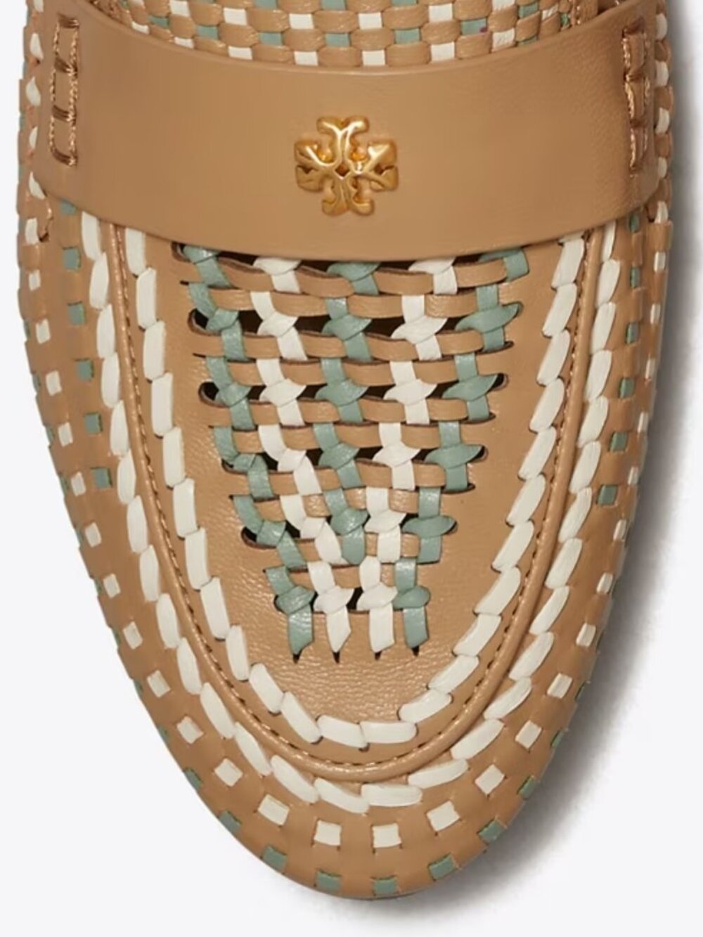 Tory Burch $348 Woven Ballet Loafer Flats Tan Blue SUPER COMFY! - Picture 11 of 12